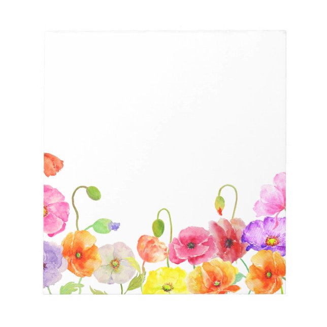Watercolor Colourful Poppies flowers Notepad (Front)