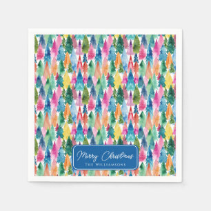 Watercolor Colourful Rainbow Christmas Trees Napkin