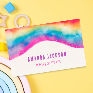 Watercolor Colourful Rainbow Daycare Babysitting  Business Card