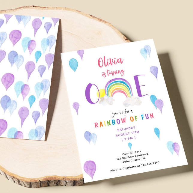 Watercolor Colourful Rainbow ONE First Birthday Invitation (Creator Uploaded)