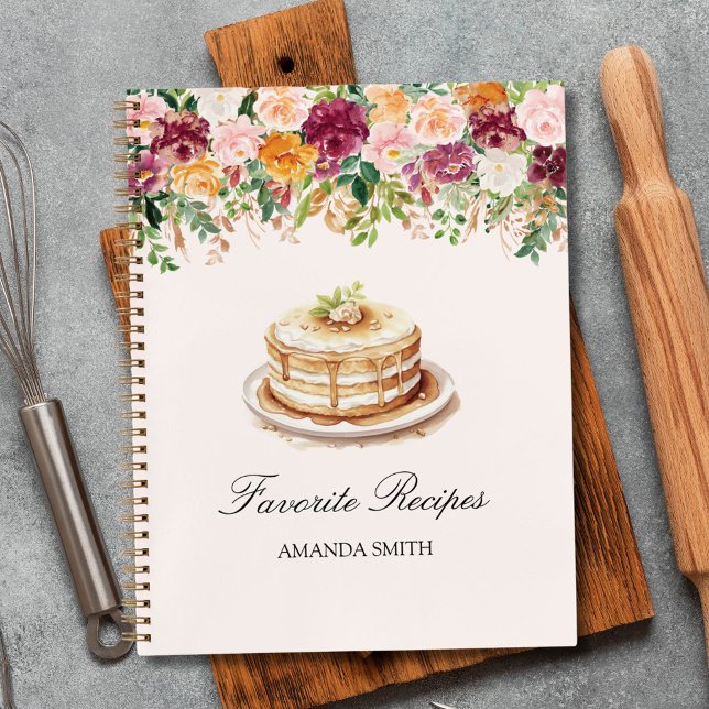 Watercolor Colourful Rose Flowers Floral Recipe Notebook (In situ)