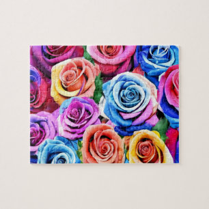 Watercolor Colourful Roses Floral Jigsaw Puzzle