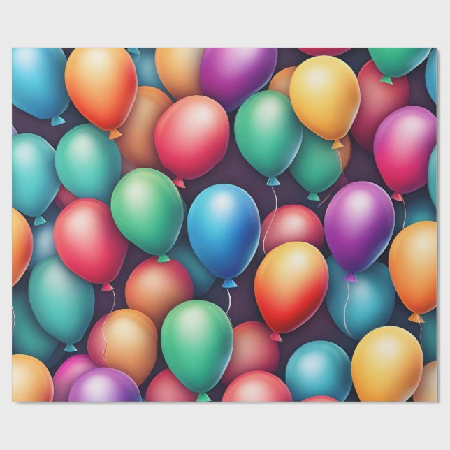 Watercolor Colourful Seamless Balloons Birthday Wrapping Paper (Flat)