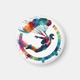 Watercolor Colourful Skydiver Magnet