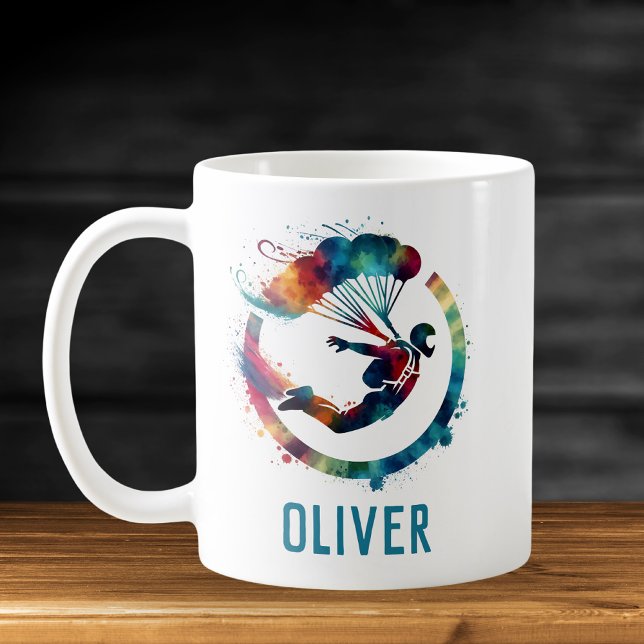 Watercolor Colourful Skydiver Personalised Coffee Mug (Creator Uploaded)