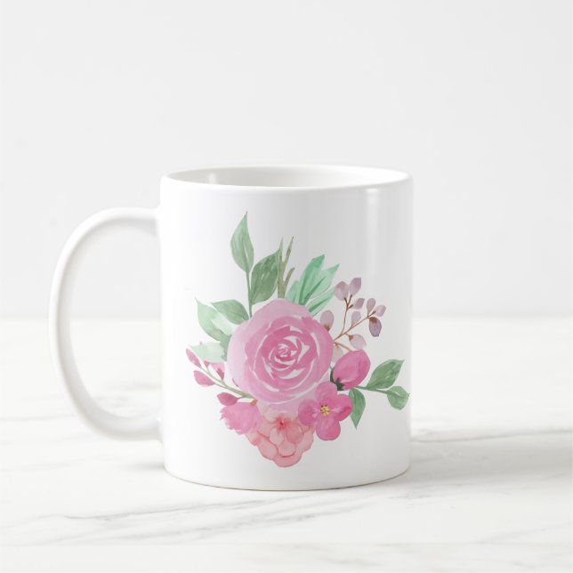 Watercolor Colourful Spring Floral Posy Custom Coffee Mug (Left)