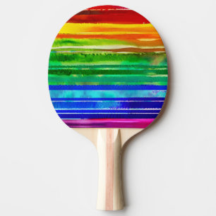 Watercolor Colourful Stripes Modern Artsy Rainbo Ping Pong Paddle