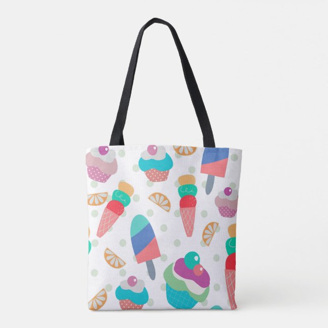Watercolor Colourful Summer Food Pattern Tote Bag (Back)