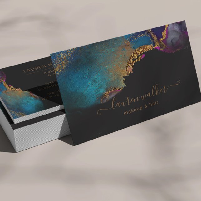 Watercolor Colourful Textured Gold Business Card (Creator Uploaded)