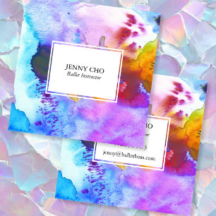 Watercolor colourful textured painting vivid square business card