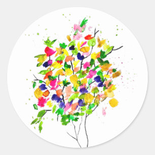 Watercolor colourful tree classic round sticker