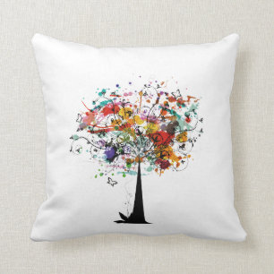 Watercolor colourful tree n butterfly.png cushion