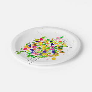 Watercolor colourful tree paper plate