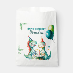 Watercolor Colourful Trex Dinosaur 1st Birthday Favour Bags