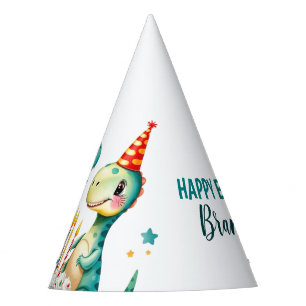Watercolor Colourful Trex Dinosaur 1st Birthday Party Hat