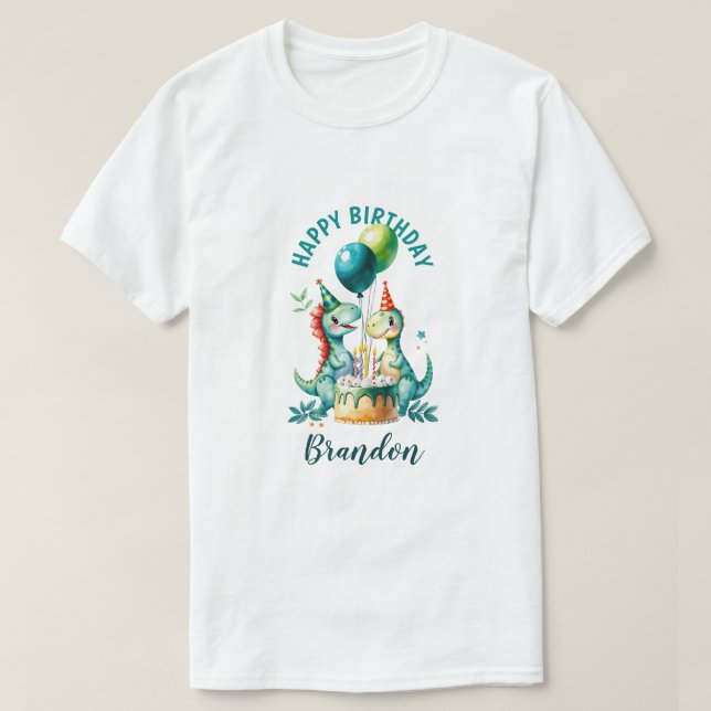 Watercolor Colourful Trex Dinosaur 1st Birthday T-Shirt (Design Front)