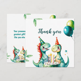 Watercolor Colourful Trex Dinosaur 1st Birthday Thank You Card