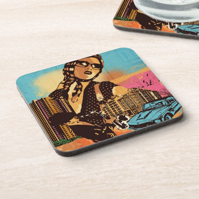 Watercolor Colourful Urban City  Beverage Coaster (Left Side)