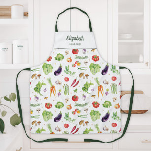 Watercolor Colourful Vegetables Personalised Name Apron