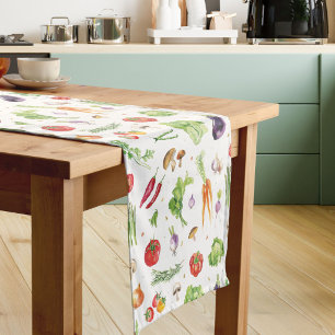 Watercolor Colourful Vegetables Short Table Runner