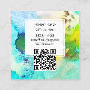 Watercolor Colourful Vivid Textured QR Code Square Business Card