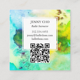 Watercolor Colourful Vivid Textured QR Code Square Business Card