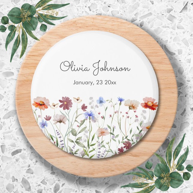 Watercolor Colourful Wildflower Baby Birth Keepsak Magnet (In situ)