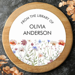 Watercolor Colourful Wildflower Book Plate Sticker