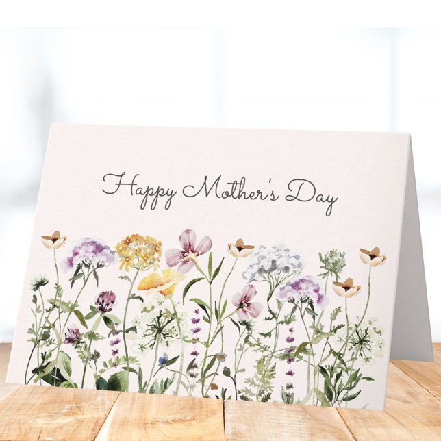 Watercolor Colourful Wildflower Garden Mothers Day Card (In situ)