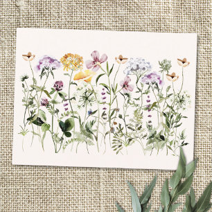 Watercolor Colourful Wildflower Garden Postcard