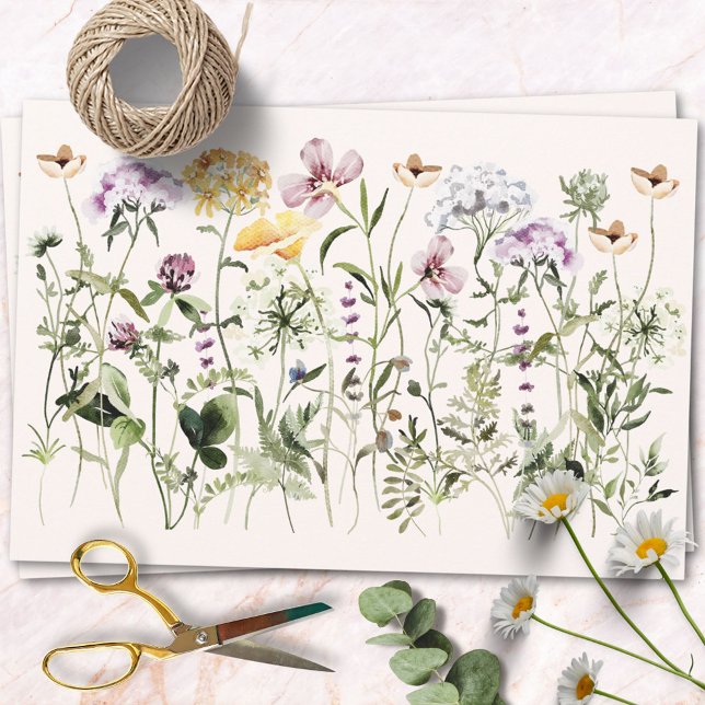 Watercolor Colourful Wildflower Garden Wrapping Paper Sheet (In situ)