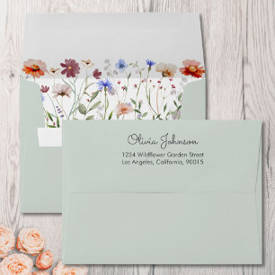 Watercolor Colourful Wildflower Meadow Envelope