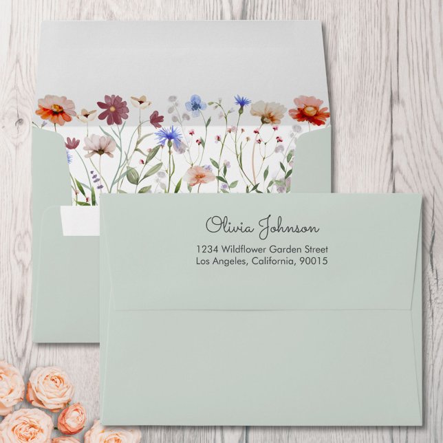 Watercolor Colourful Wildflower Meadow Envelope (In situ)