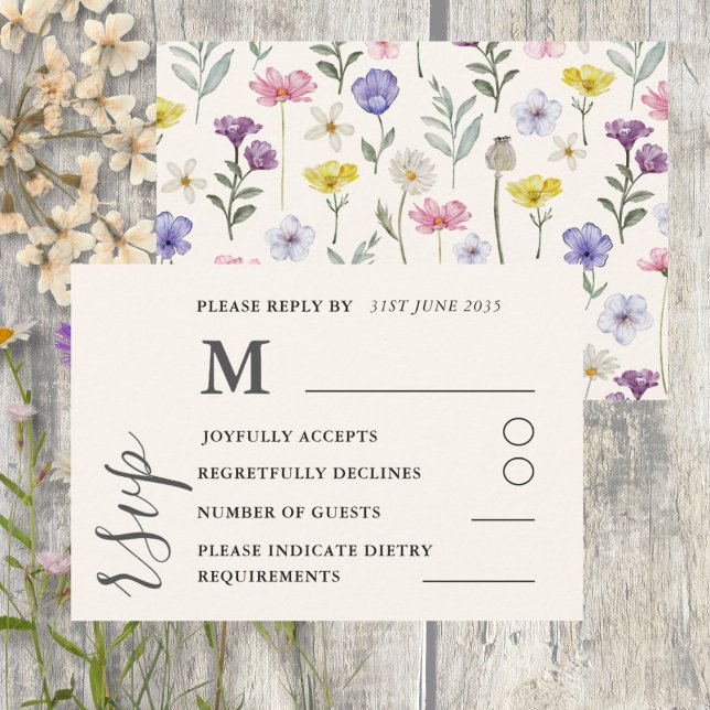 Watercolor Colourful Wildflower Wedding RSVP (Creator Uploaded)