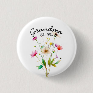 Watercolor Colourful Wildflowers First Time Grandm 3 Cm Round Badge