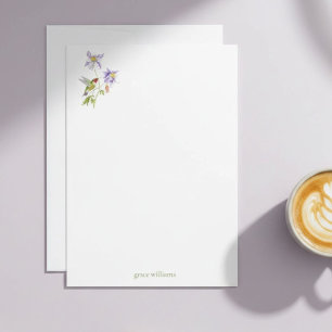 Watercolor Columbine with Hummingbird Personalised Card
