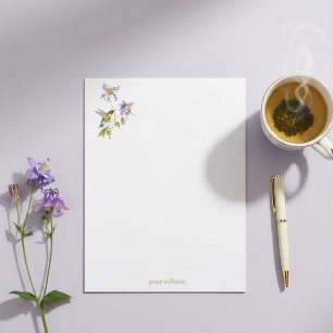 Watercolor Columbine with Hummingbird Personalised Custom Letterhead