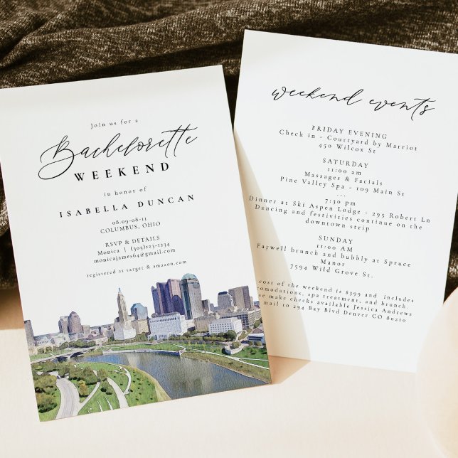 Watercolor Columbus Ohio City Skyline Destination Invitation (Creator Uploaded)