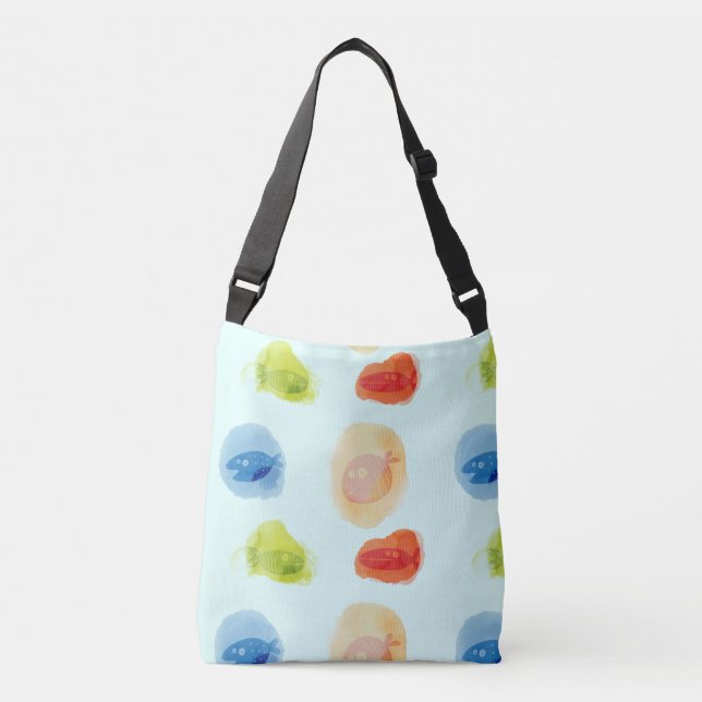 Watercolor Comic Cartoon Fish Crossbody Bag (Front)
