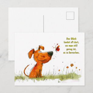 Watercolor Comic Dog and Butterfly Moment Holiday Postcard