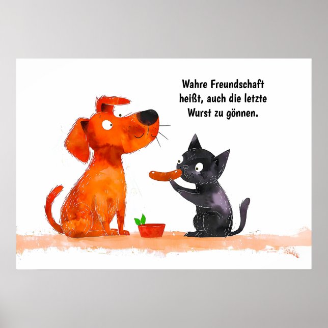 Watercolor Comic Dog and Cat Side by Side Poster (Front)