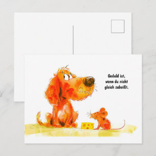 Watercolor Comic Dog and Mouse with Cheese Holiday Postcard