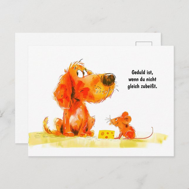 Watercolor Comic Dog and Mouse with Cheese Holiday Postcard (Front/Back)