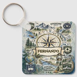 Watercolor Compass Rose Adventure Explorer Design Key Ring