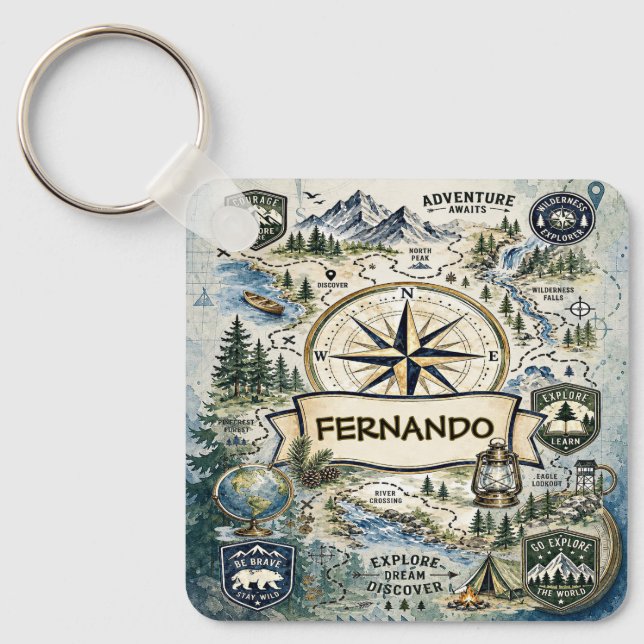 Watercolor Compass Rose Adventure Explorer Design Key Ring (Front)