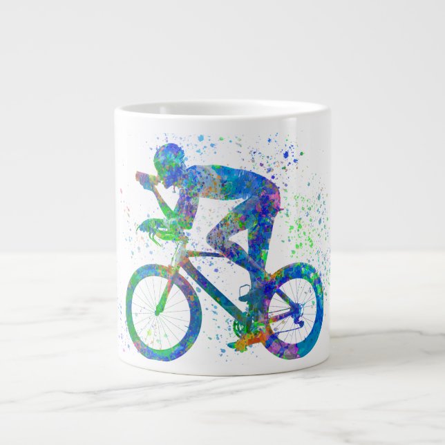 watercolor competitive cyclist large coffee mug (Front)