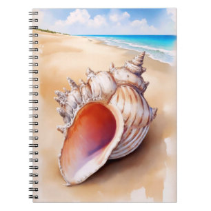 Watercolor Conch Shell on the Beach Notebook