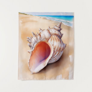 Watercolor Conch Shell on the Beach Tapestry