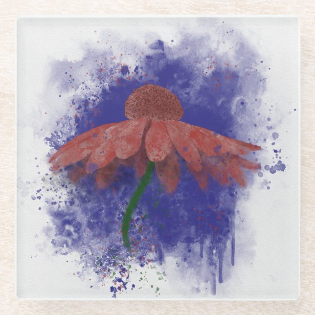 Watercolor Coneflower Glass Coaster (Front)