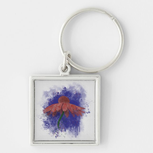 Watercolor Coneflower Key Ring (Front)